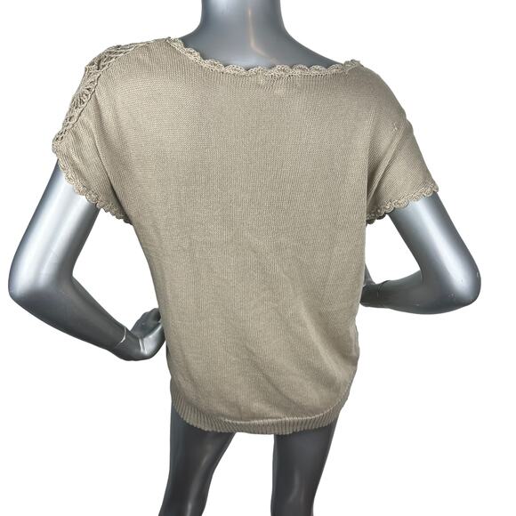 Joseph A. Crochet Sweater Tan Short Sleeve Floral Boho Sz XL - Picture 2 of 8